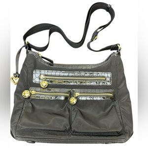 Brighton Black Nylon & Croc Trim Crossbody Bag Purse E959774‎ Adjustable Strap